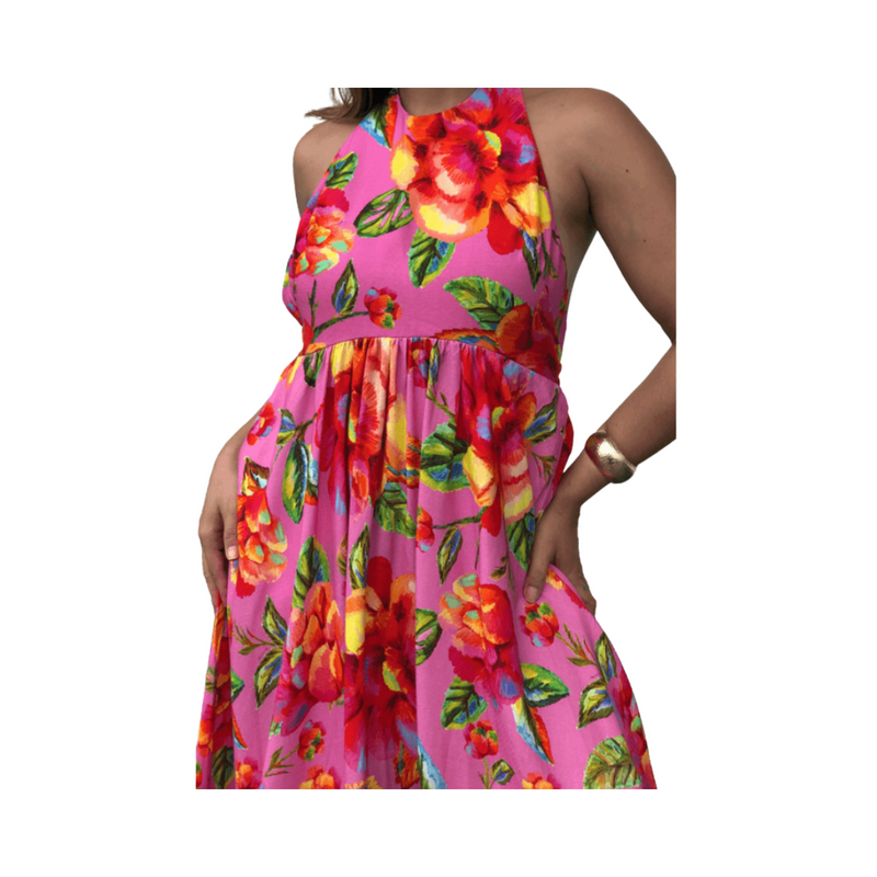 Vestido Cropped Amarração Flor Céu | Longo Com Amarração Traseira - Original Farm
